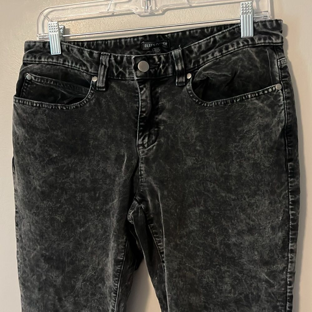 Eileen Fisher acid wash velvet skinny‎ pants Black Size 8